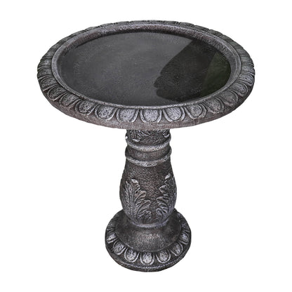 Top-down view of the wide 20-inch stone-look birdbath basin on white