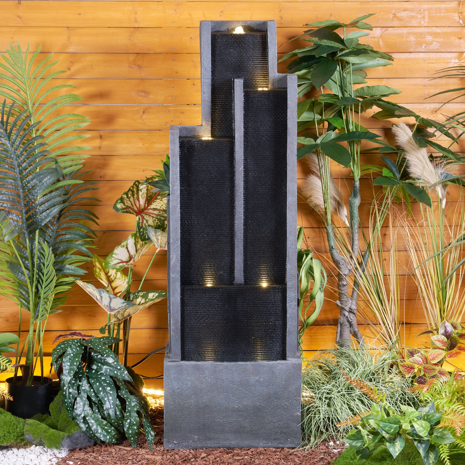 Resin Ribbed Slate Outdoor Water Fountain Quiet 50 in material texture detail
