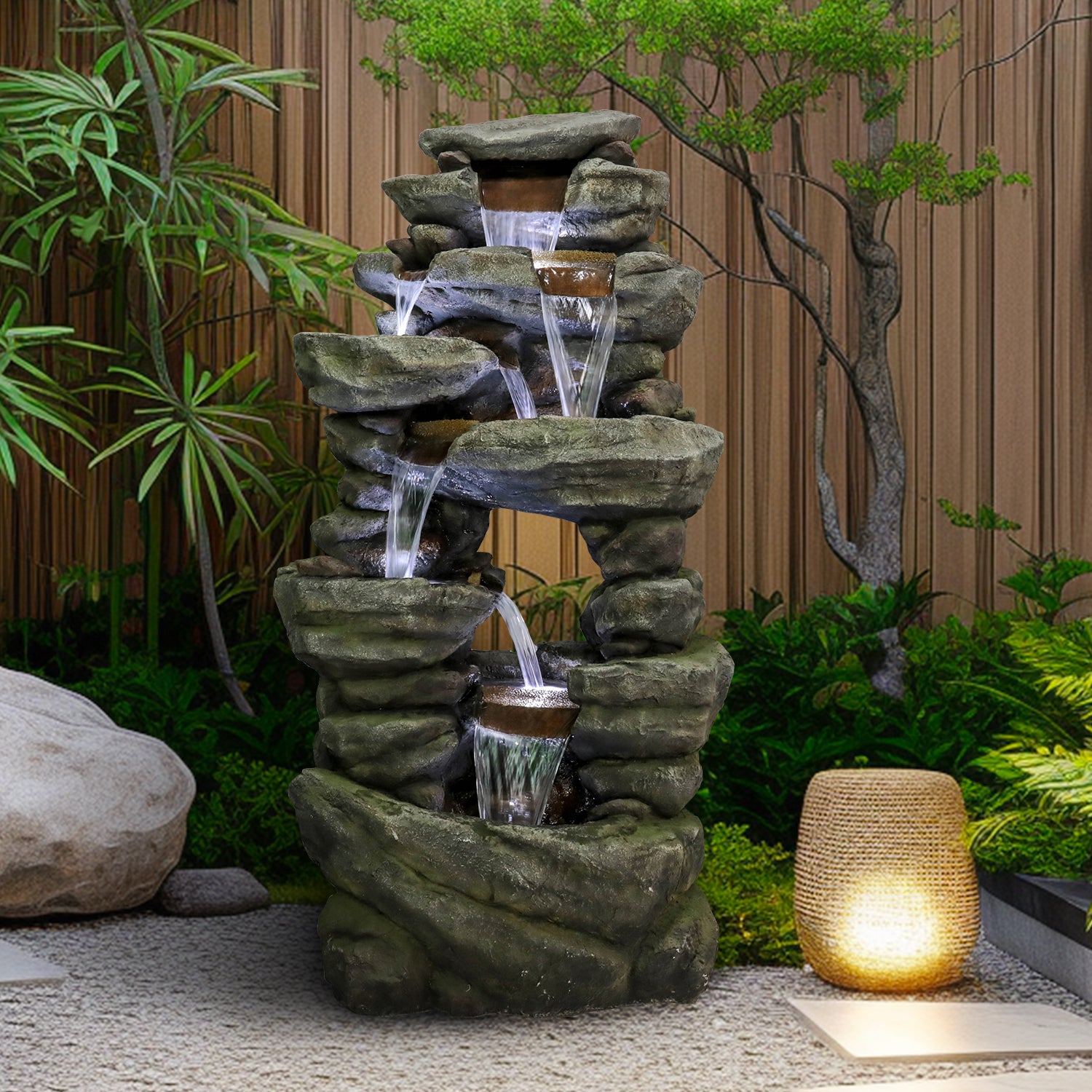 Resin Rock Waterfall Fountain Large 60 Inch 7 Tier material texture detail