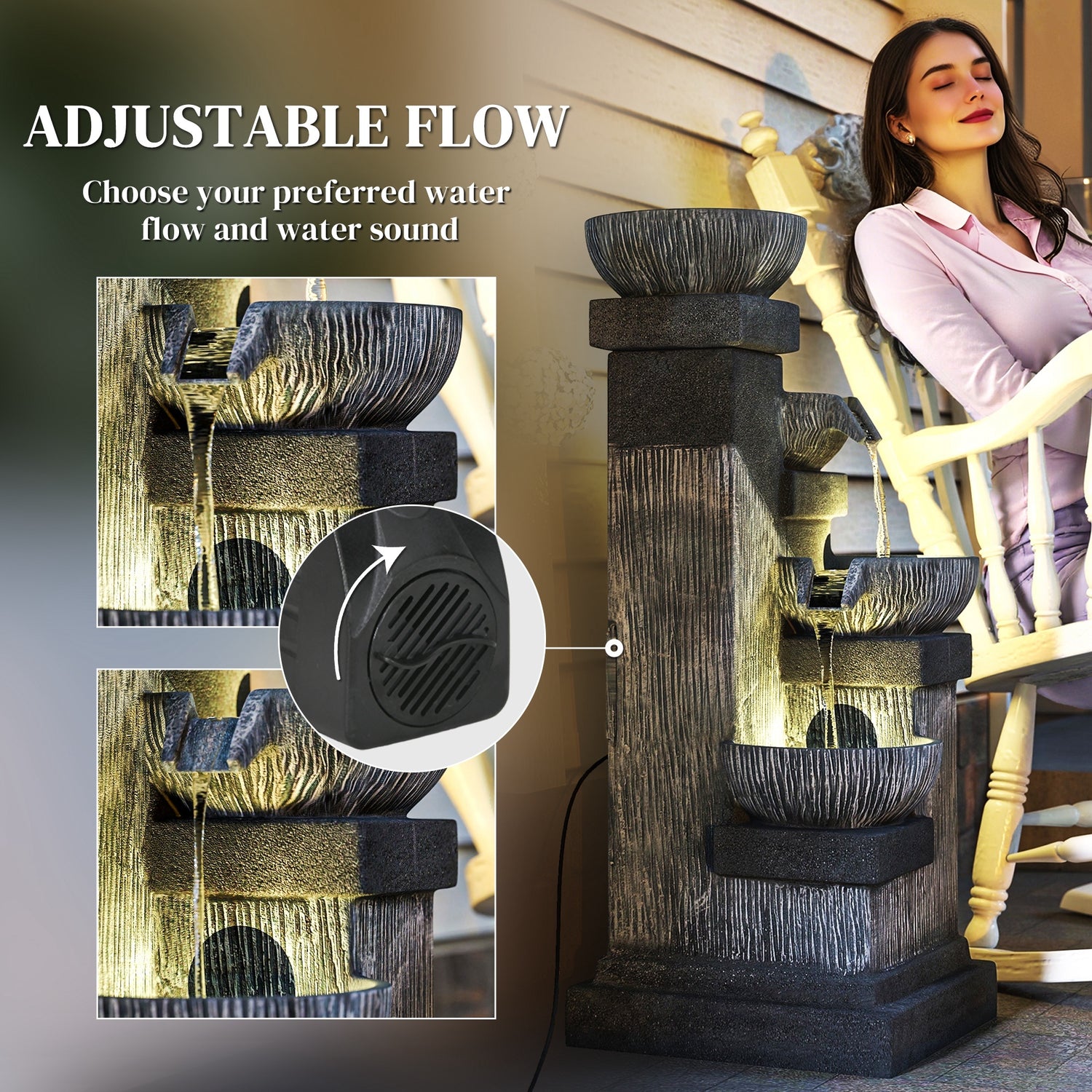 Resin Tiered Outdoor Fountain 4 Bowl Two Tone material texture detail