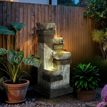 Resin Tiered Outdoor Fountain 4 Bowl Two Tone full view