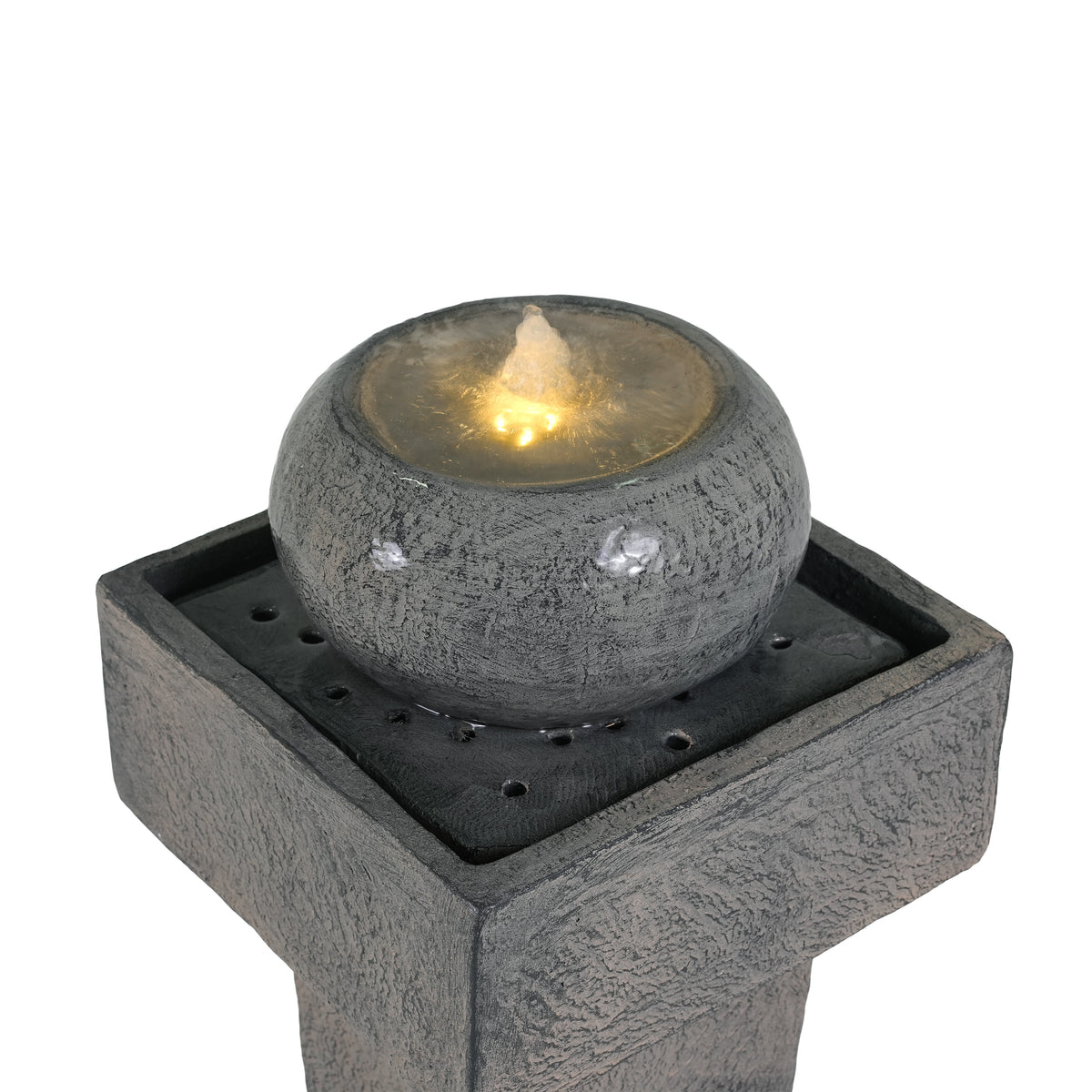 Concrete Orb Column Outdoor Water Fountain full view