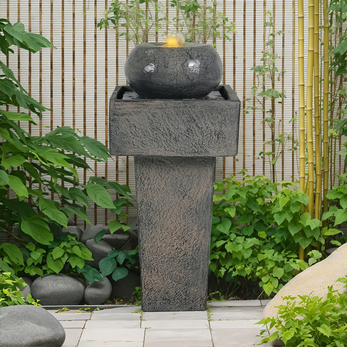Concrete Orb Column Outdoor Water Fountain