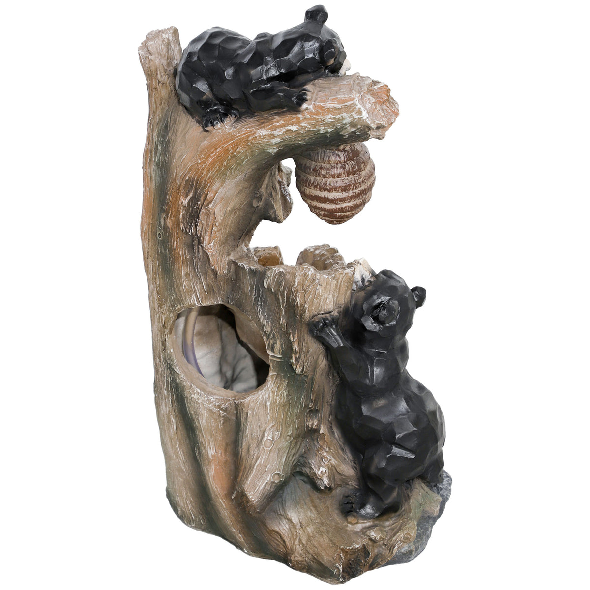 Resin Bear and Beehive 3 Tier Outdoor Fountain 22 Inch full view