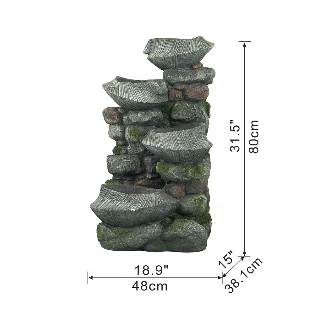 Resin Fluted Basin Tiered Outdoor Water Fountain 650 GPH close up of water flow