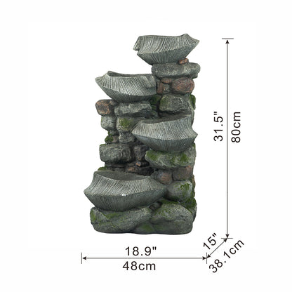 Resin Fluted Basin Tiered Outdoor Water Fountain 650 GPH close up of water flow