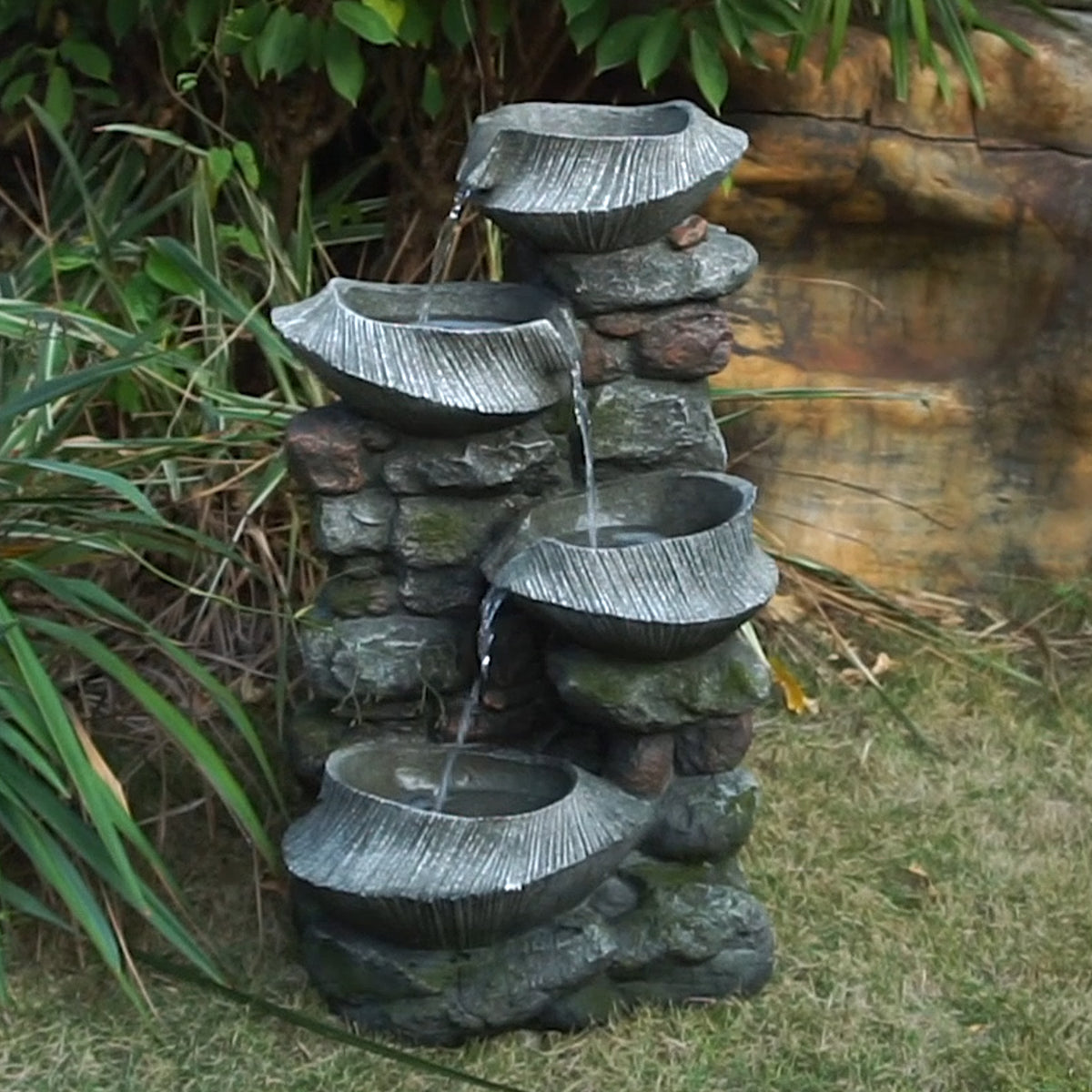 Resin Fluted Basin Tiered Outdoor Water Fountain 650 GPH