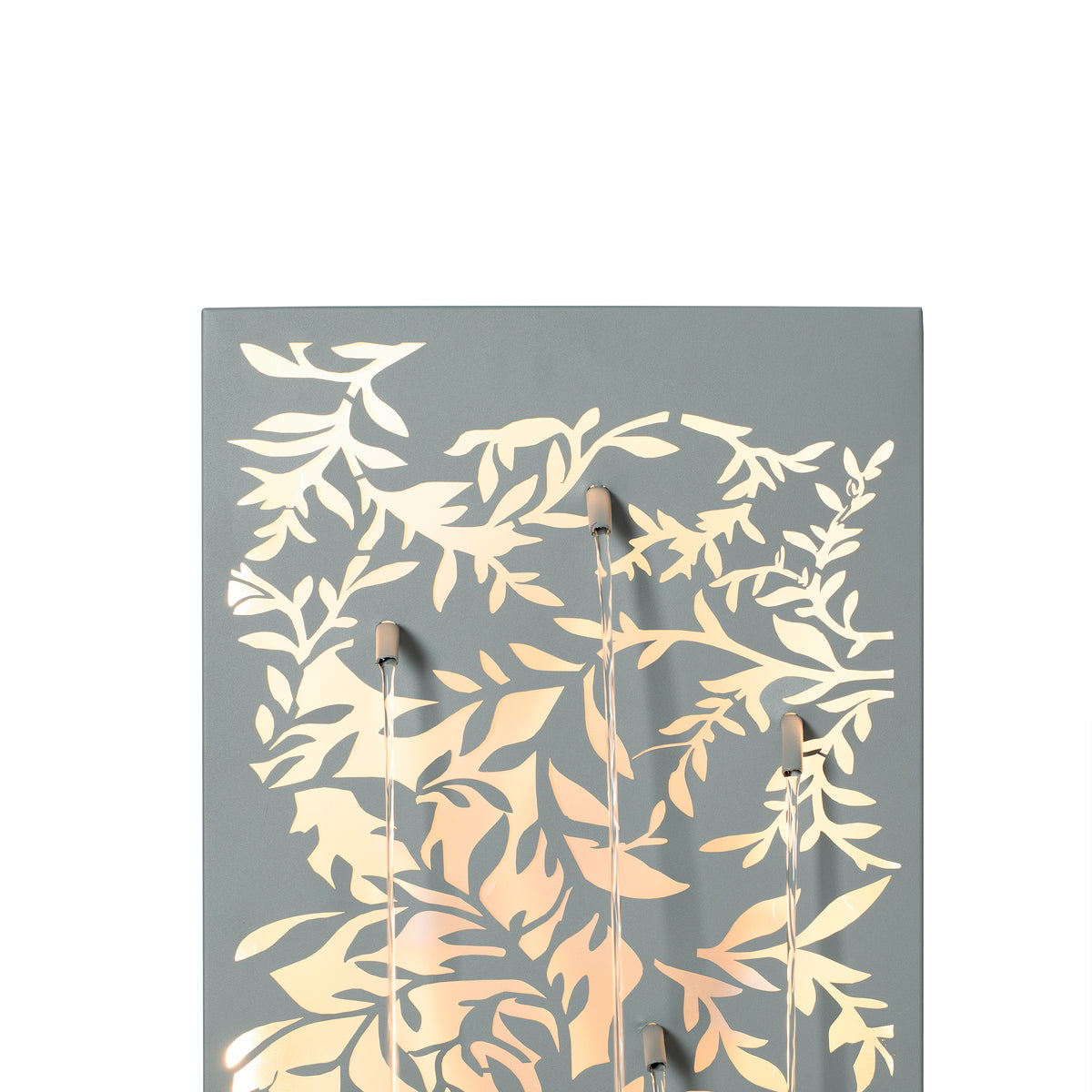 Metal Wall Fountain Outdoor Cut Leaf Panel Backlit full view