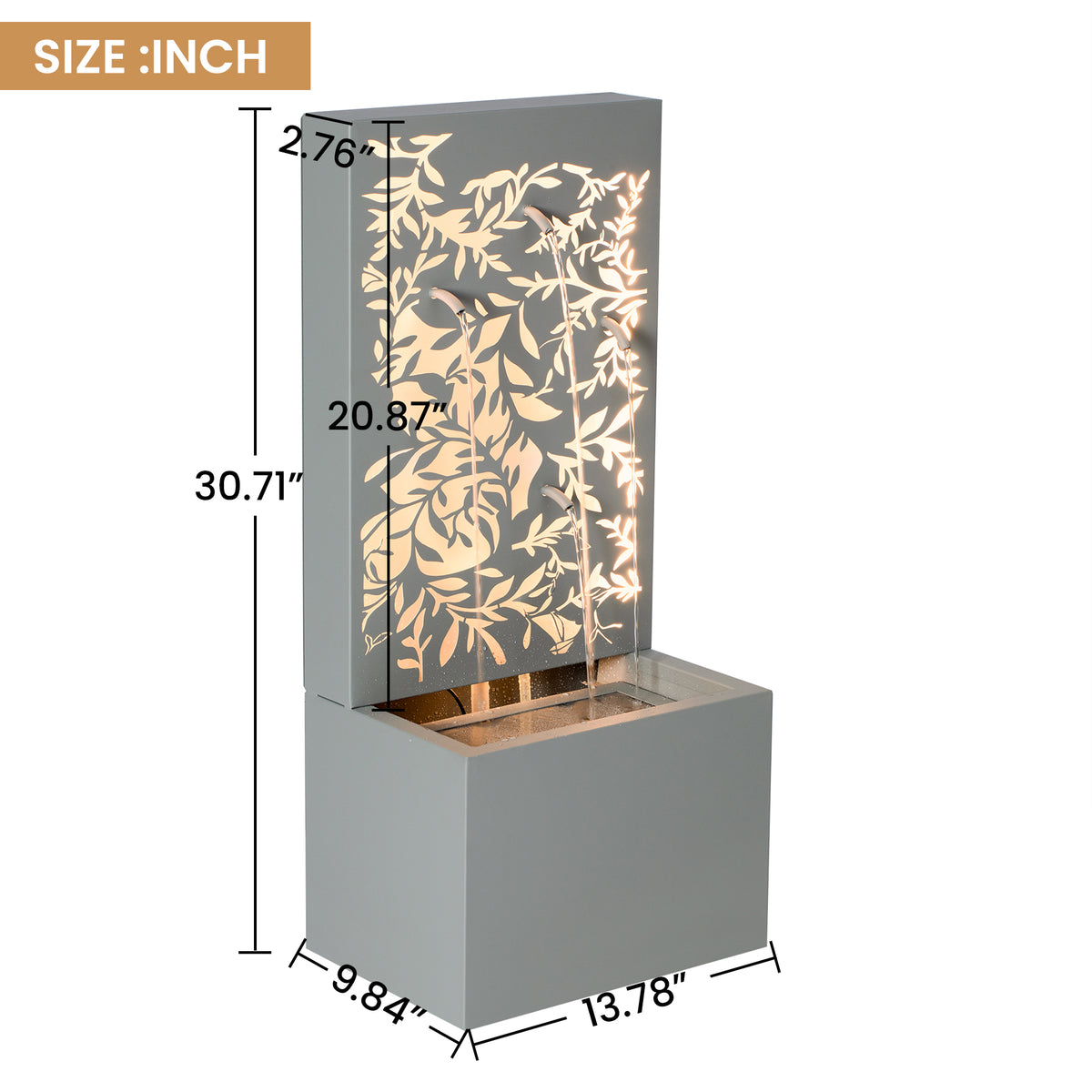 Metal Wall Fountain Outdoor Cut Leaf Panel Backlit material texture detail