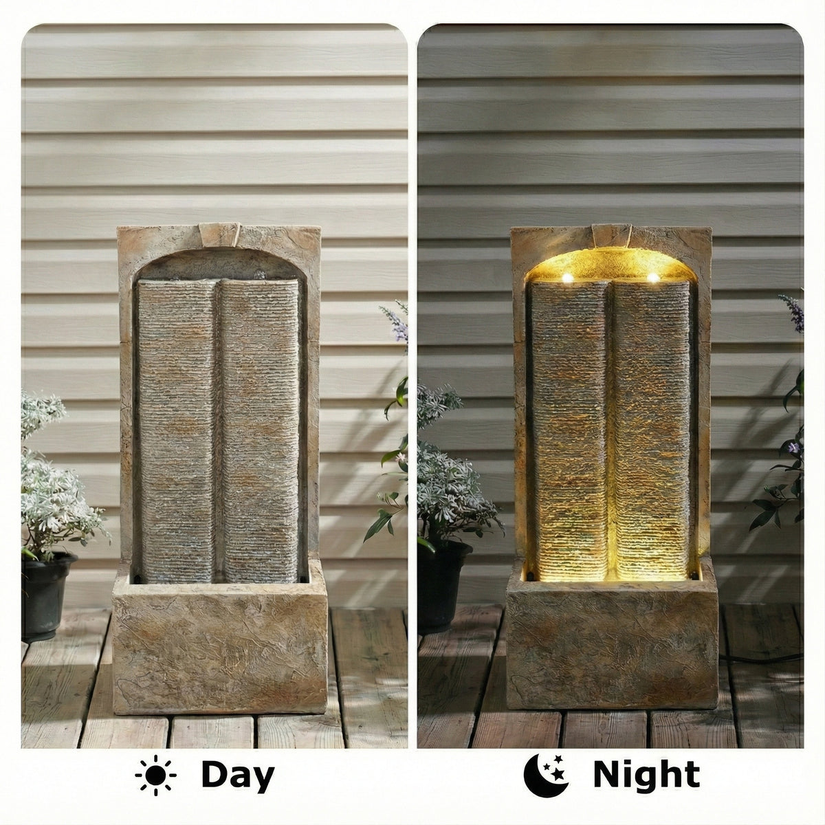 Resin Sandstone Outdoor Wall Water Fountain with Warm on patio