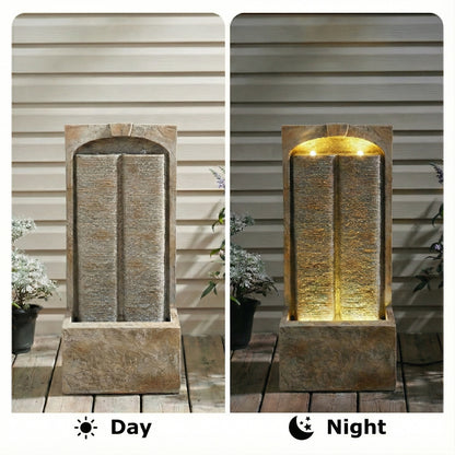 Resin Sandstone Outdoor Wall Water Fountain with Warm on patio