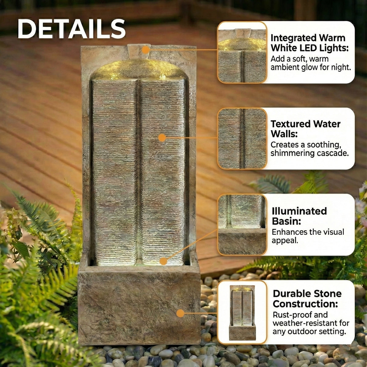 Resin Sandstone Outdoor Wall Water Fountain with Warm in garden setting