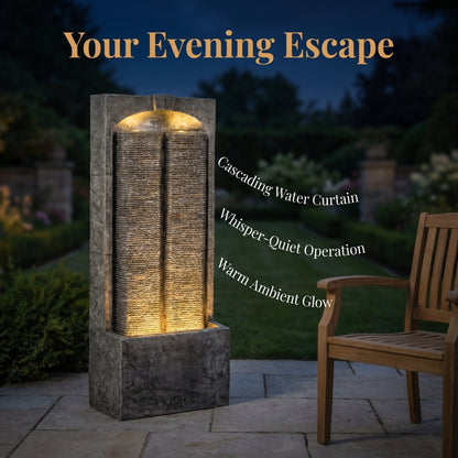 Resin Slate Outdoor Water Wall Fountain in garden setting