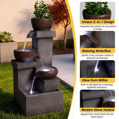 Resin Outdoor Fountain and Planter Stacked Stone material texture detail