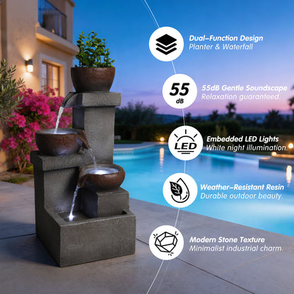 Resin Outdoor Fountain and Planter Stacked Stone dimensions and size