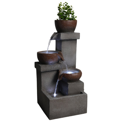 Resin Outdoor Fountain and Planter Stacked Stone full view