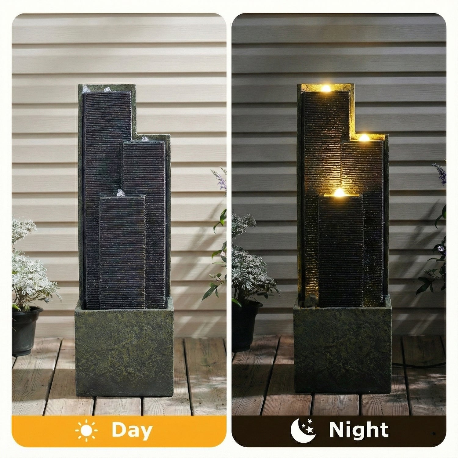 Resin Slate Water Wall Fountain 3 Column Top Lit material texture detail