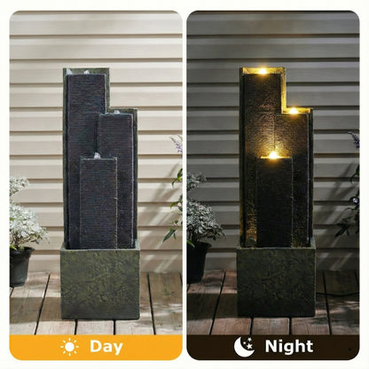 Resin Slate Water Wall Fountain 3 Column Top Lit material texture detail
