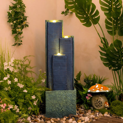 Resin Slate Water Wall Fountain 3 Column Top Lit