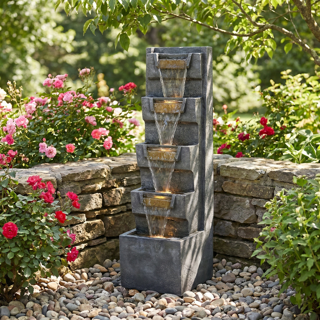 Resin Modern Outdoor Fountain 39 Inch Tilted Chutes