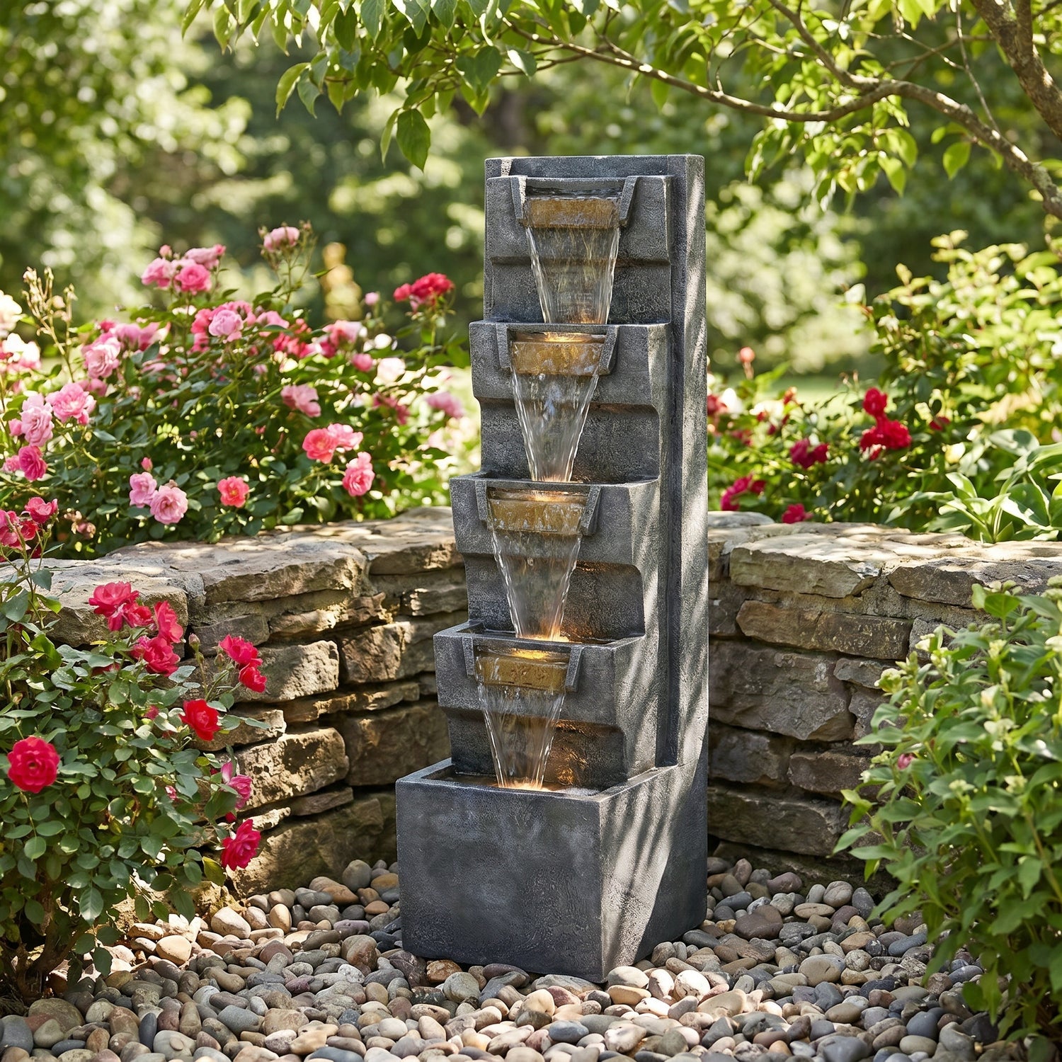 Resin Modern Outdoor Fountain 39 Inch Tilted Chutes