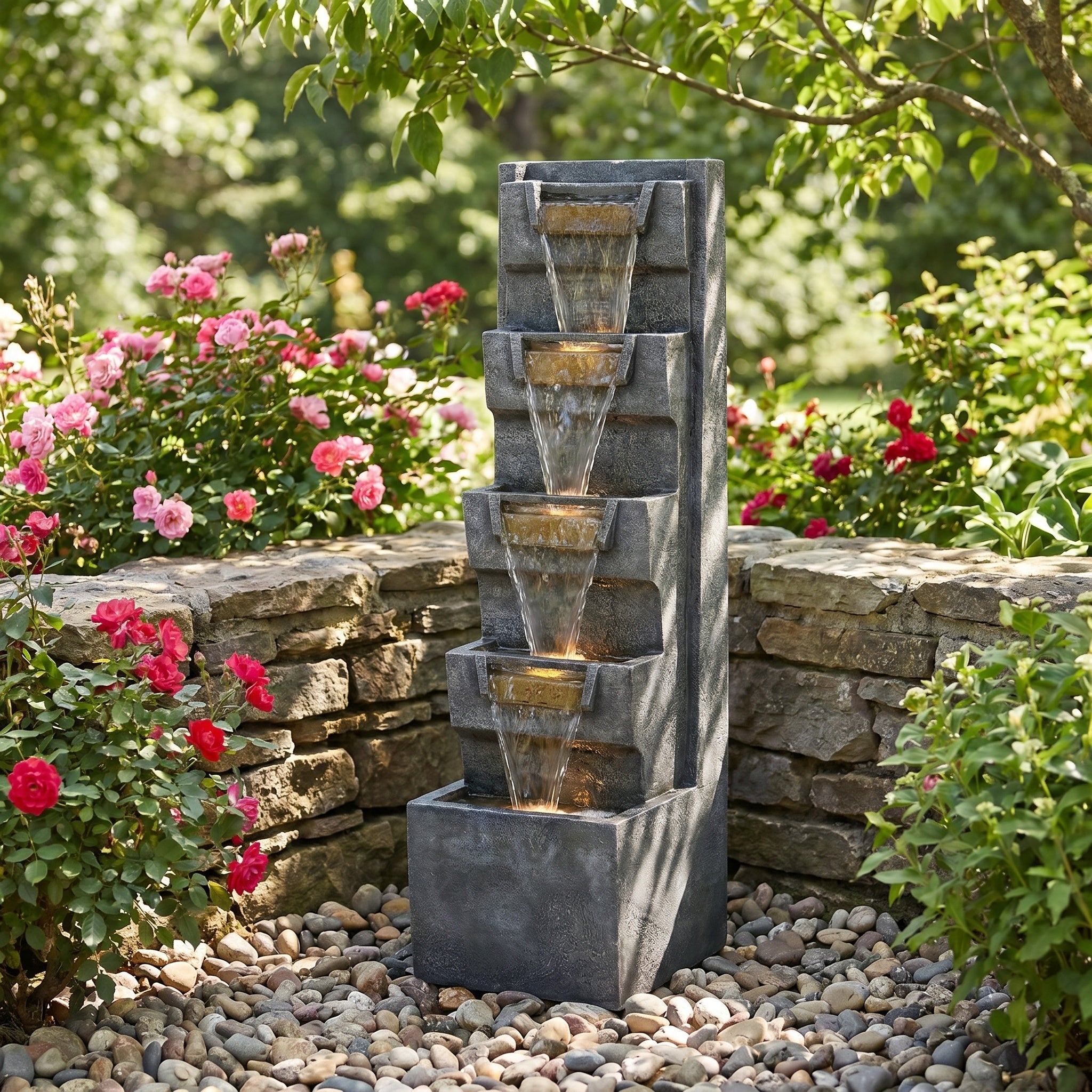 Resin Modern Outdoor Fountain 39 Inch Tilted Chutes