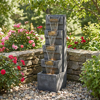 Resin Modern Outdoor Fountain 39 Inch Tilted Chutes