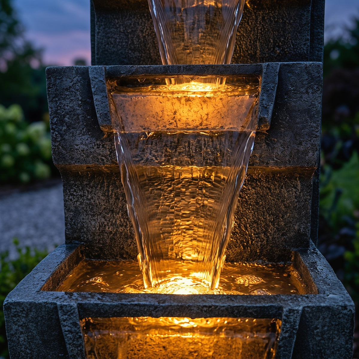 Resin Modern Outdoor Fountain 39 Inch Tilted Chutes close up of water flow