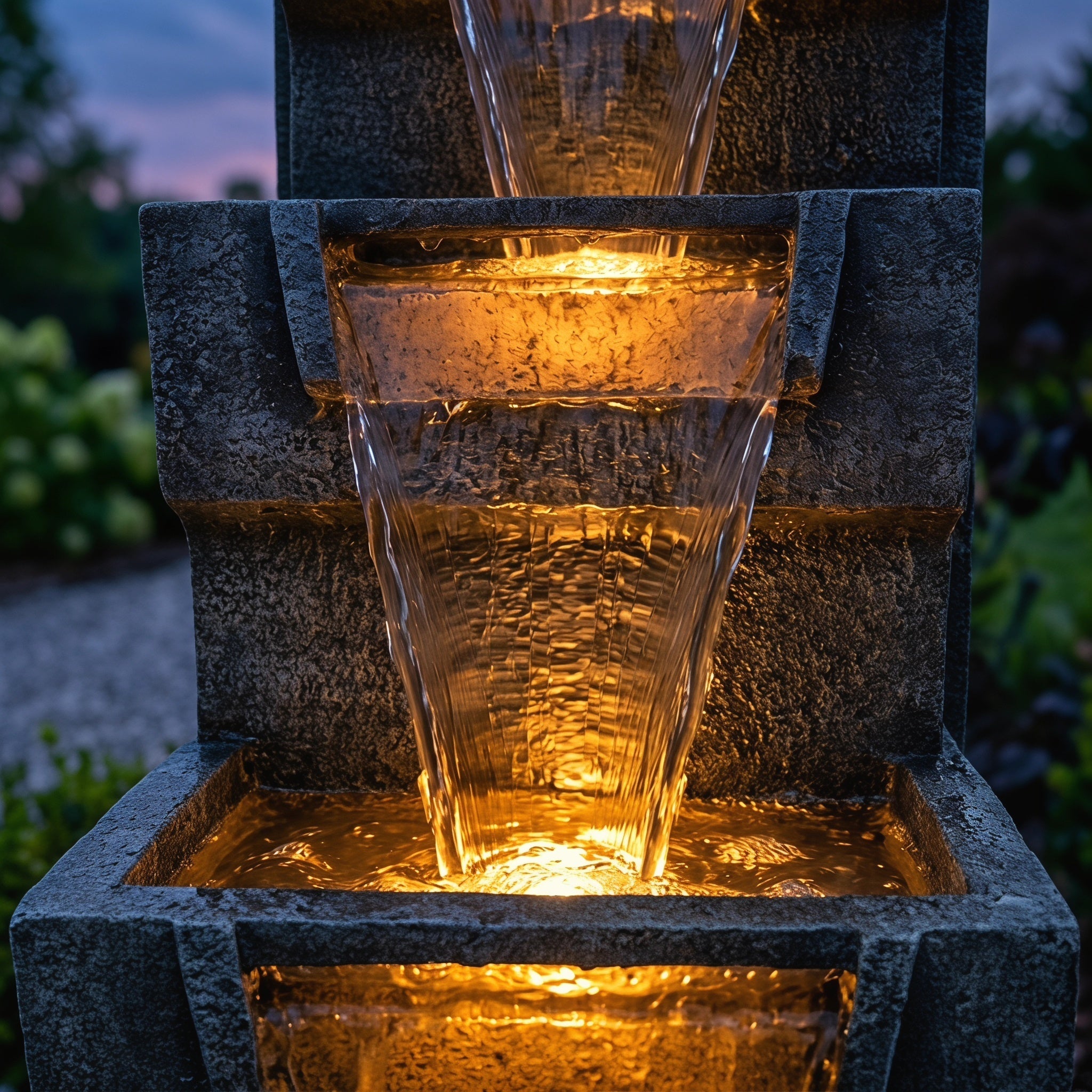 Resin Modern Outdoor Fountain 39 Inch Tilted Chutes close up of water flow