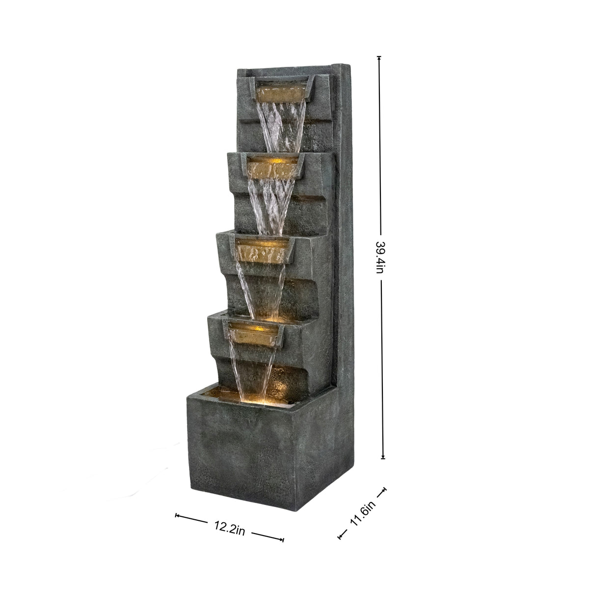 Resin Modern Outdoor Fountain 39 Inch Tilted Chutes material texture detail