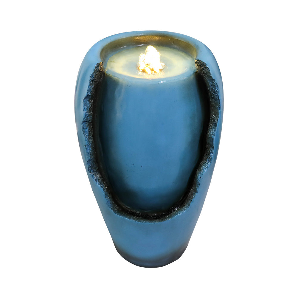 Resin Blue Vase Water Fountain Tabletop on patio