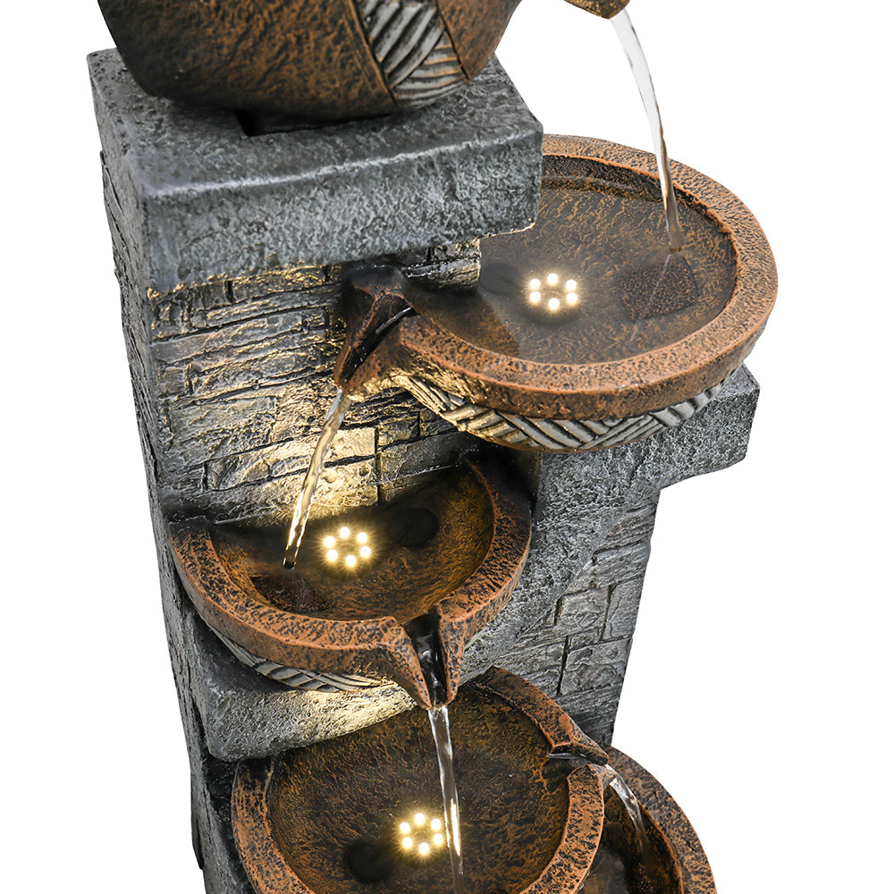 Resin Carved Clay Urn Outdoor Water Fountain 42 Inch LED lit at night