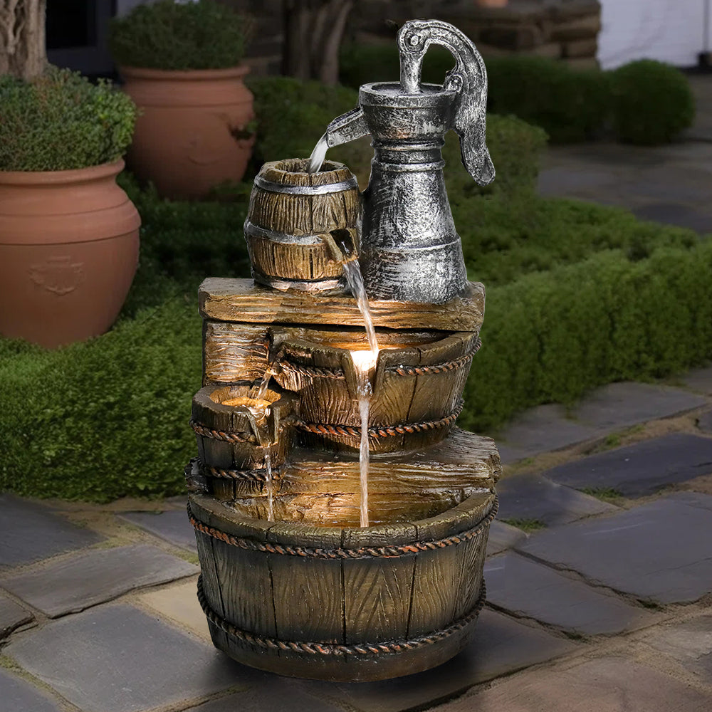 Resin Broken Barrel Rustic Outdoor Fountain 25 Inch