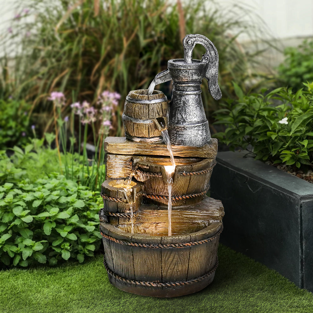 Resin Broken Barrel Rustic Outdoor Fountain 25 Inch in garden setting