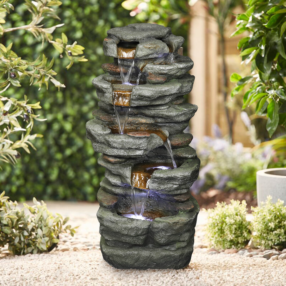 Resin Stacked Rock Outdoor Fountain 32 Inch Lit Water