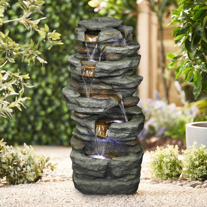 Resin Stacked Rock Outdoor Fountain 32 Inch Lit Water