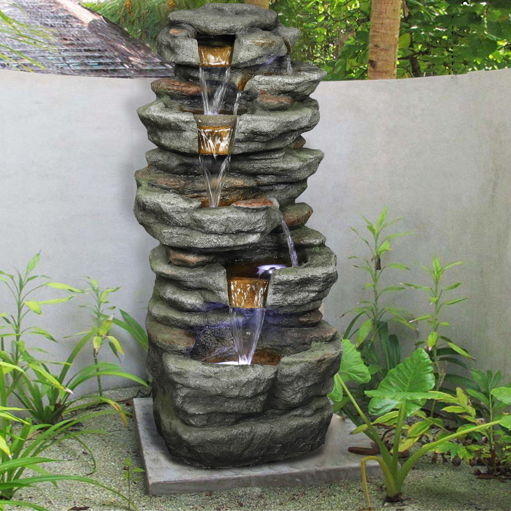 Resin Stacked Rock Outdoor Fountain 32 Inch Lit Water dimensions and size