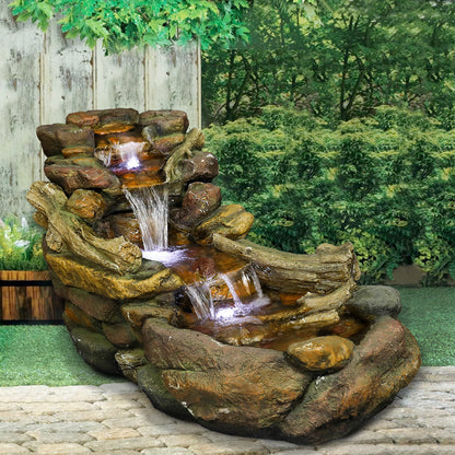 Resin Driftwood Creek Horizontal Outdoor Fountain 39 in LED lit at night