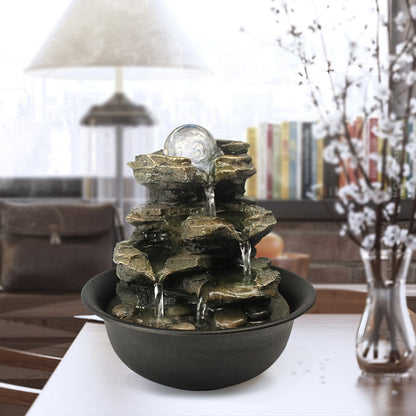 Resin Spinning Orb Tabletop Fountain 8 Inch Color LED lit at night