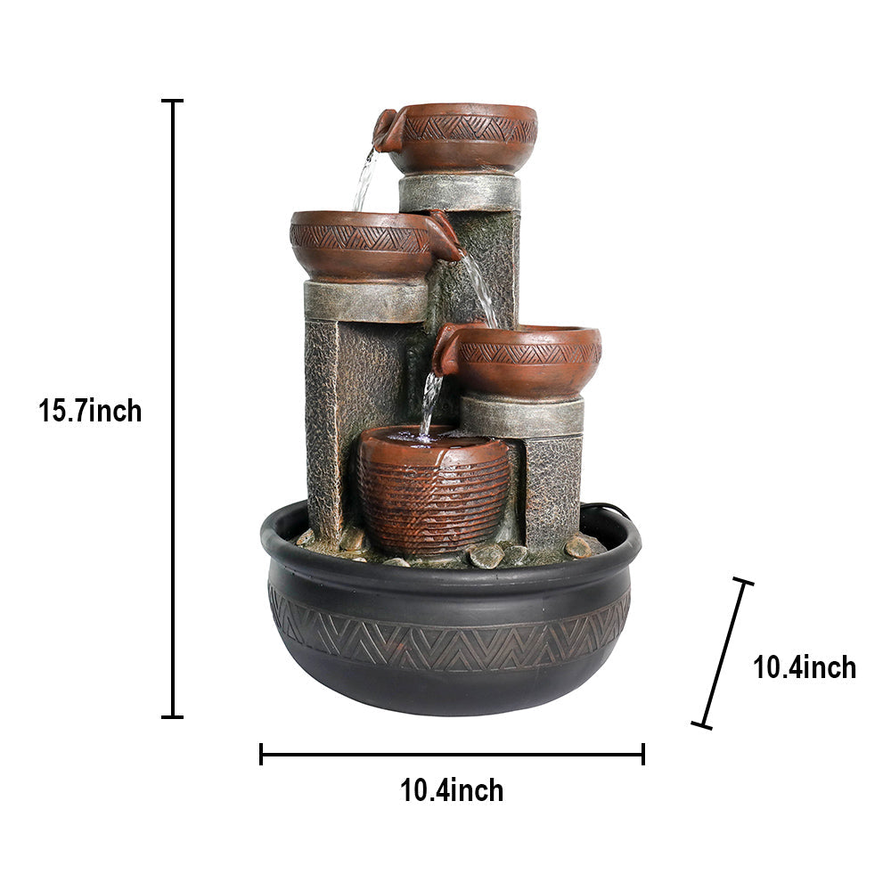 Resin Boho Carved Bowl Tabletop Water Fountain 15 Inch dimensions and size