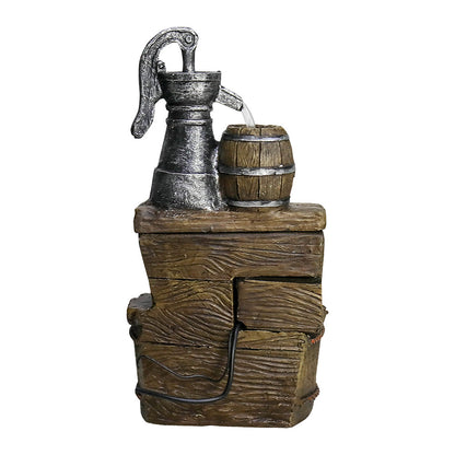 Resin Broken Barrel Rustic Outdoor Fountain 25 Inch dimensions and size