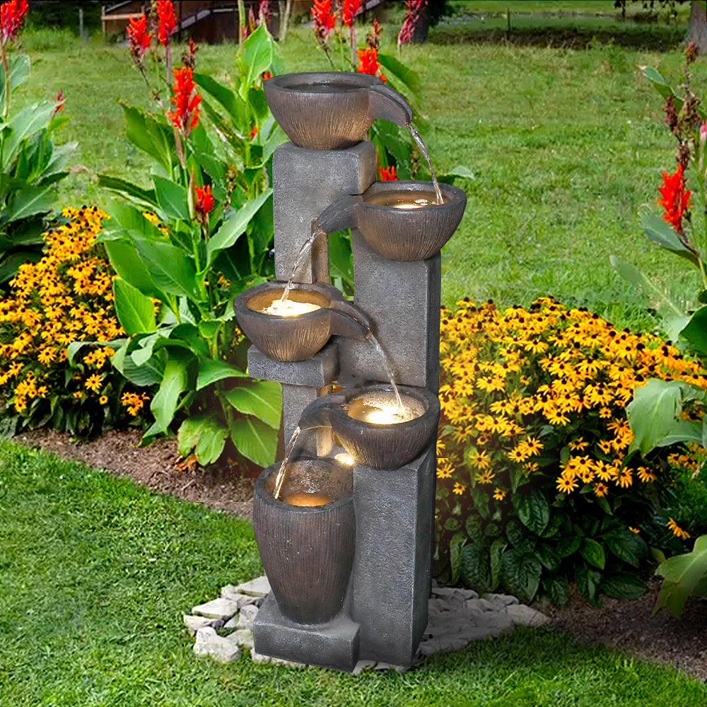 Resin Tiered Fountain Stacked Pots in garden setting