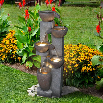 Resin Tiered Fountain Stacked Pots in garden setting