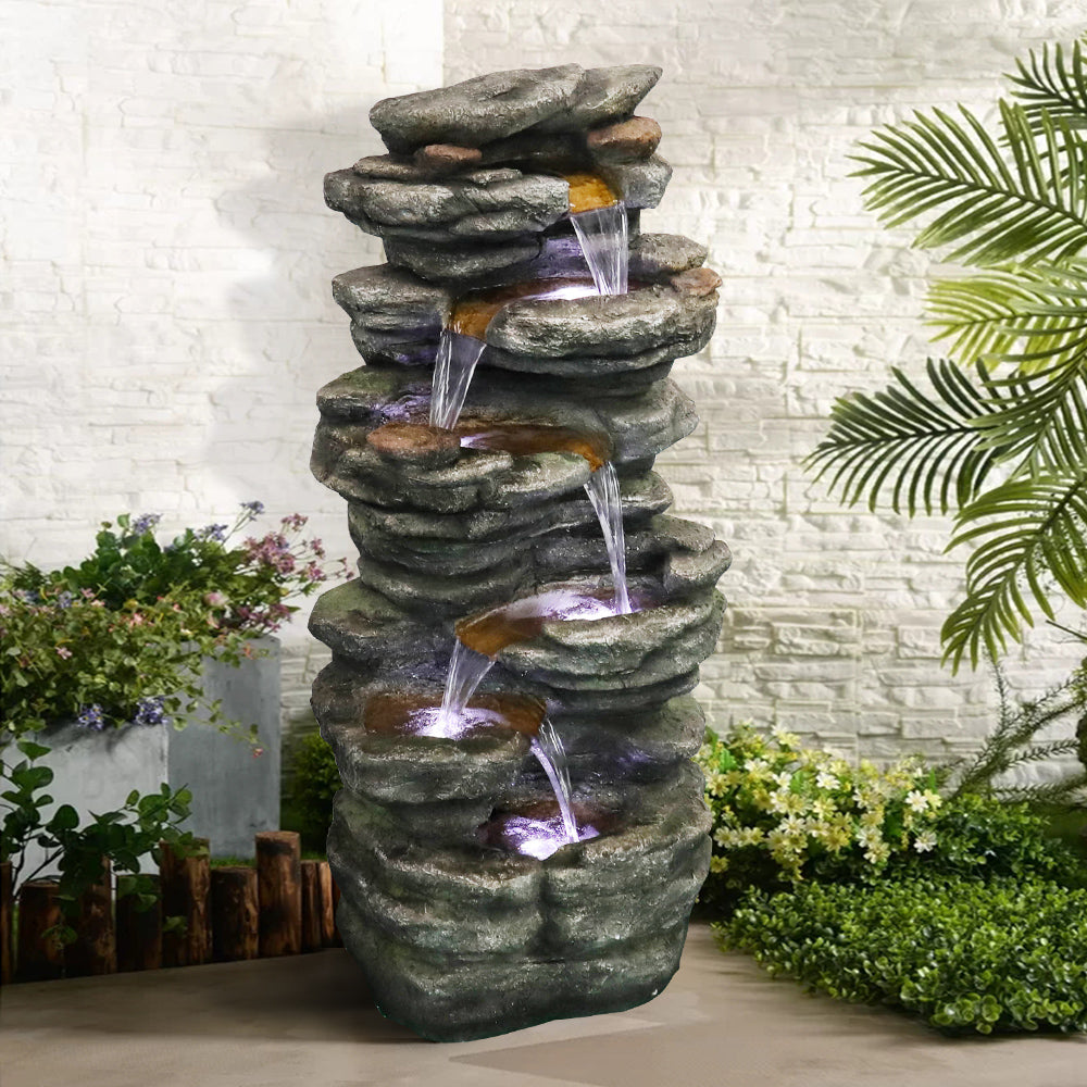 Resin Flagstone Outdoor Water Fountain with Moss 40 in close up of water flow