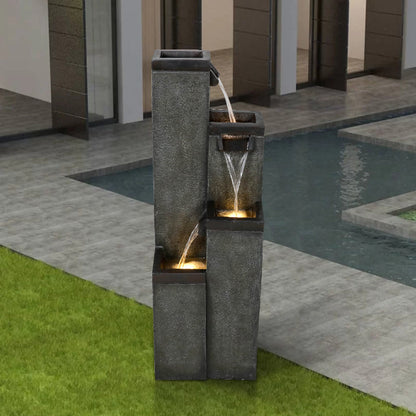 Resin Modern Outdoor Fountains 4 Pillar 39 Inch LED lit at night