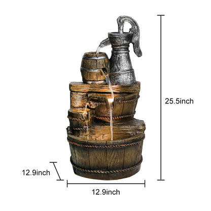 Resin Broken Barrel Rustic Outdoor Fountain 25 Inch close up of water flow