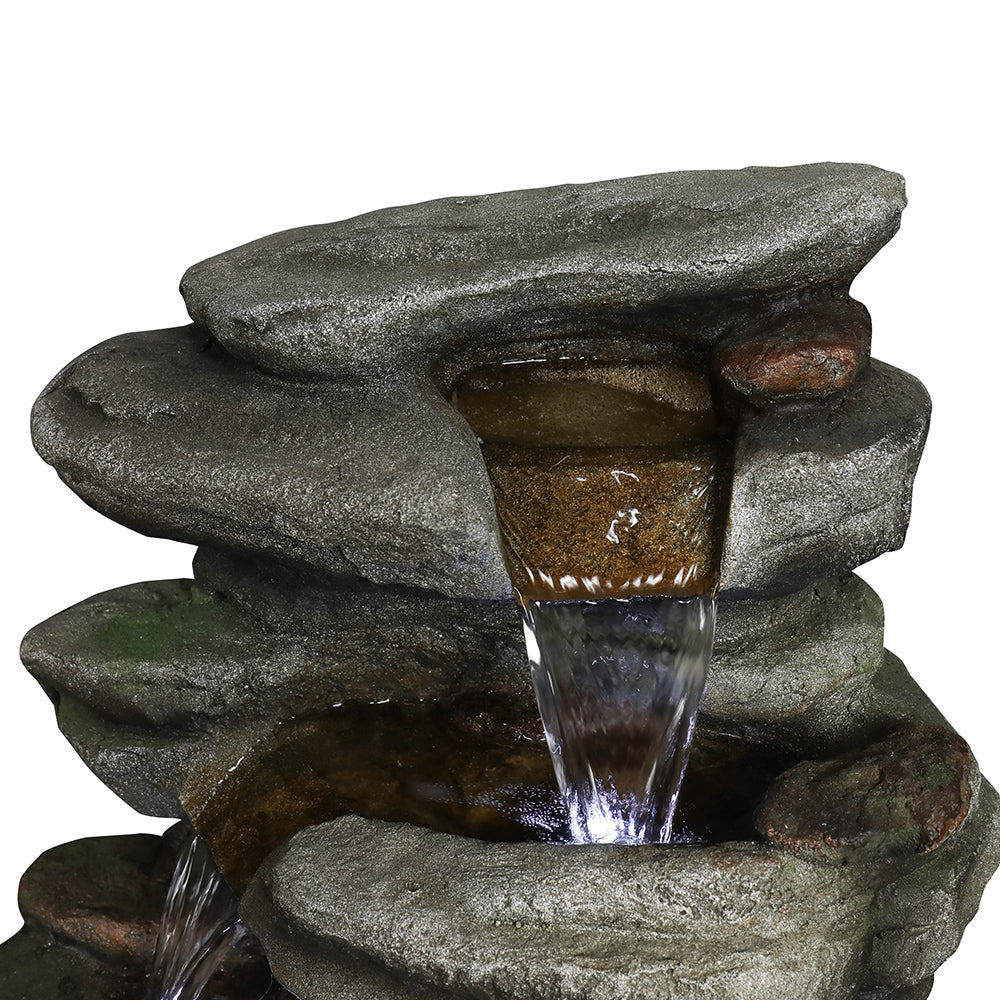 Resin Compact 6 Tier Rockery Outdoor Fountain 30 Inch in garden setting