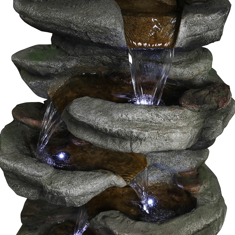 Resin Compact 6 Tier Rockery Outdoor Fountain 30 Inch LED lit at night