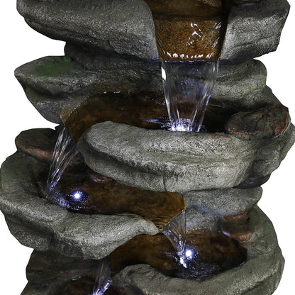 Resin Compact 6 Tier Rockery Outdoor Fountain 30 Inch LED lit at night