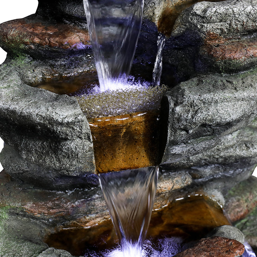 Resin Stacked Rock Outdoor Fountain 32 Inch Lit Water full view